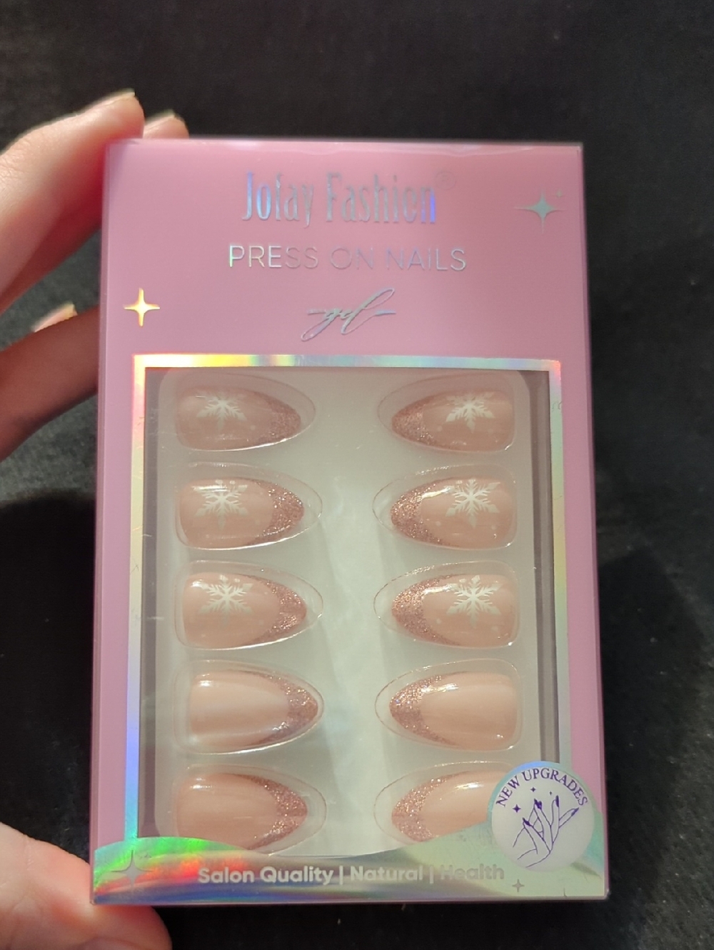 Jofay Fashion Pink Snowflake Glitter Tip - Press-On Nails